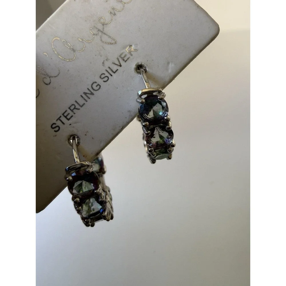 925 Sterling Silver Mystic Topaz Rainbow Hoop Earrings Iridescent Multi-Gem Hoop